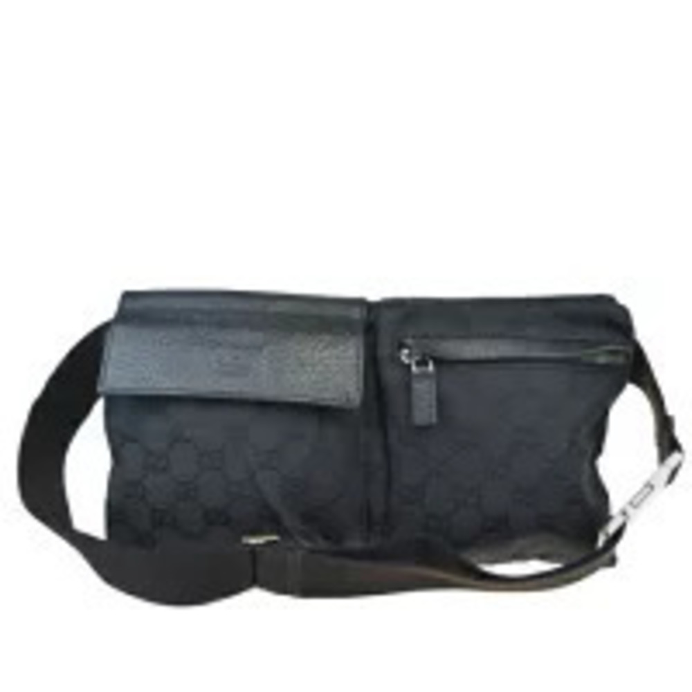 Gucci waist Pouch Clutch bag GG black canvas leather